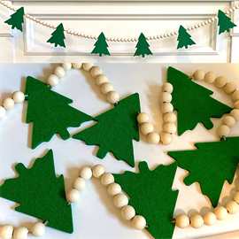 新品 圣诞节木珠拉旗花环装饰壁炉装饰圣诞场地布置横幅