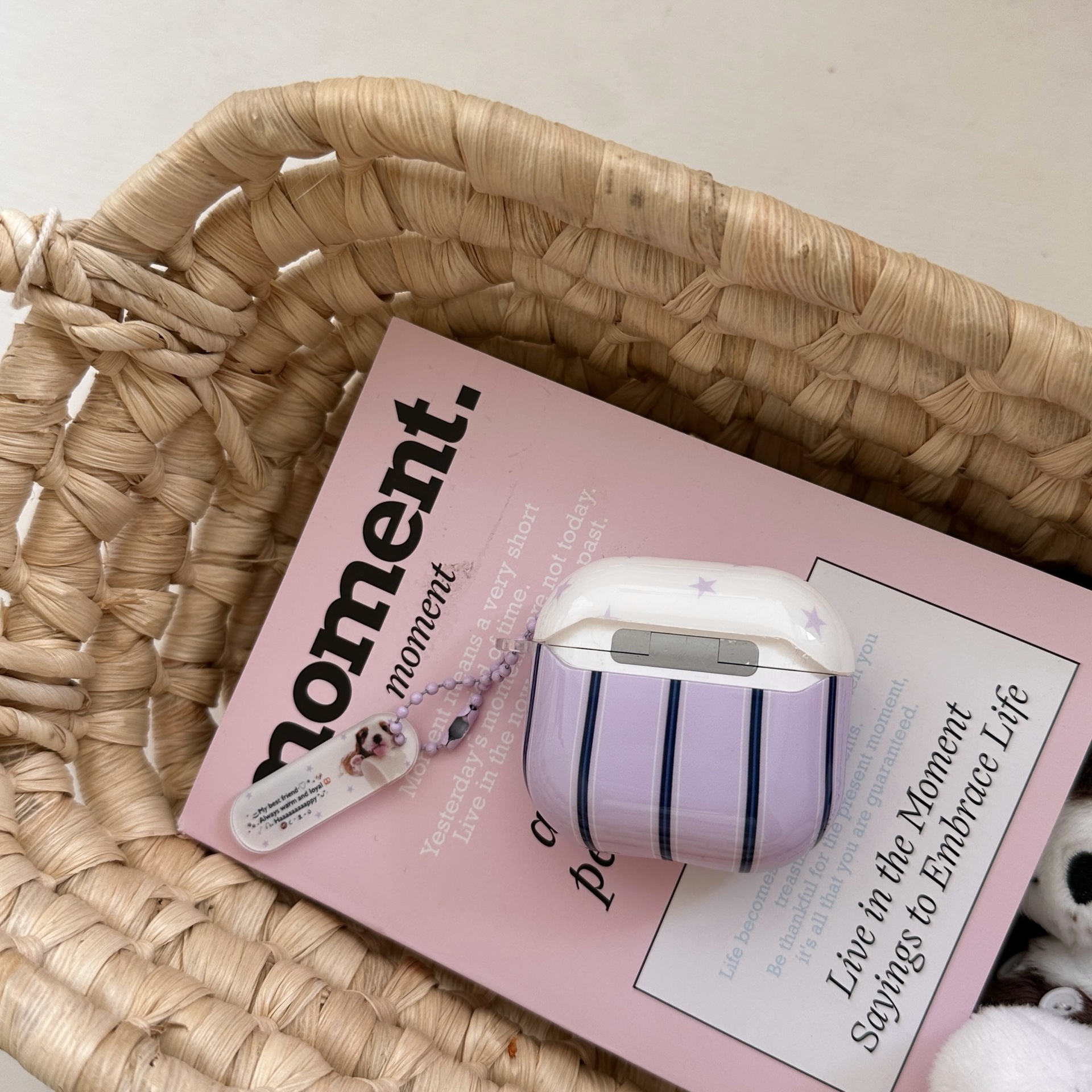 Estrellas de rayas negras y moradas para Airpods Pro2 auriculares airpods 1/2da generación colgante 3/4 pareja Pro