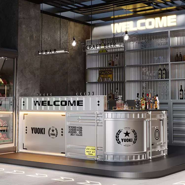 工业风铁艺吧台收银台奶茶店咖啡厅集装箱复古酒吧清吧前台接待台