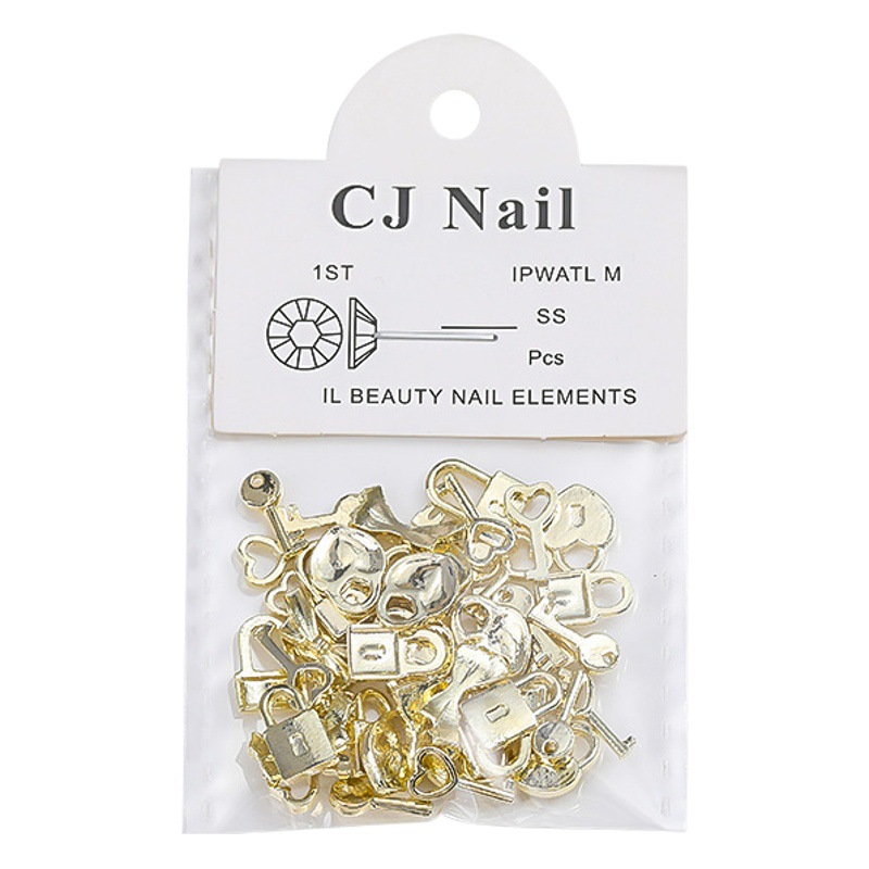 Fujia Qianjin cerradura de uñas belleza exquisita mini joyería de metal amor clave diamante decoración de uñas 10 unidades