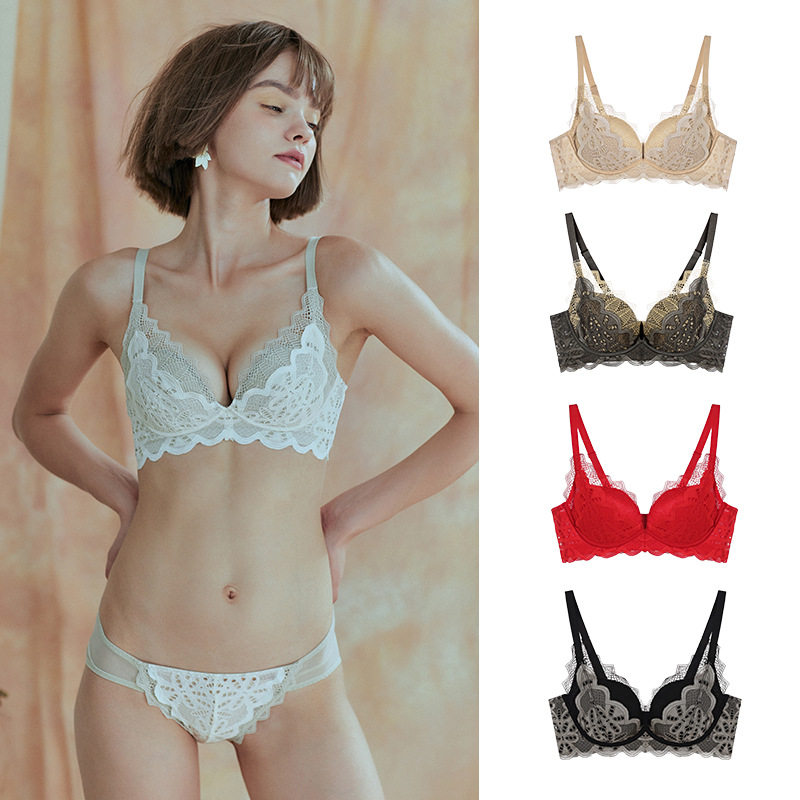 Small chest show big gathered no steel ring romantic lace bra fashion color color receiver