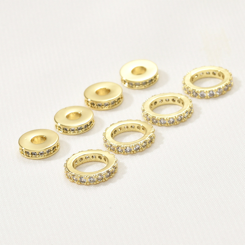 Copper Plated 18K True Gold Color Preservation Zircon Beads Large Hole Wheel Beads Beaded diy Bracelet Necklace Ear Jewelry Accessories