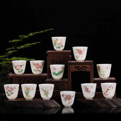 ceramics Tea cup Suet jade Kungfu Online tea set teacup Teacup Tea cup Porcelain master Twelve Flora