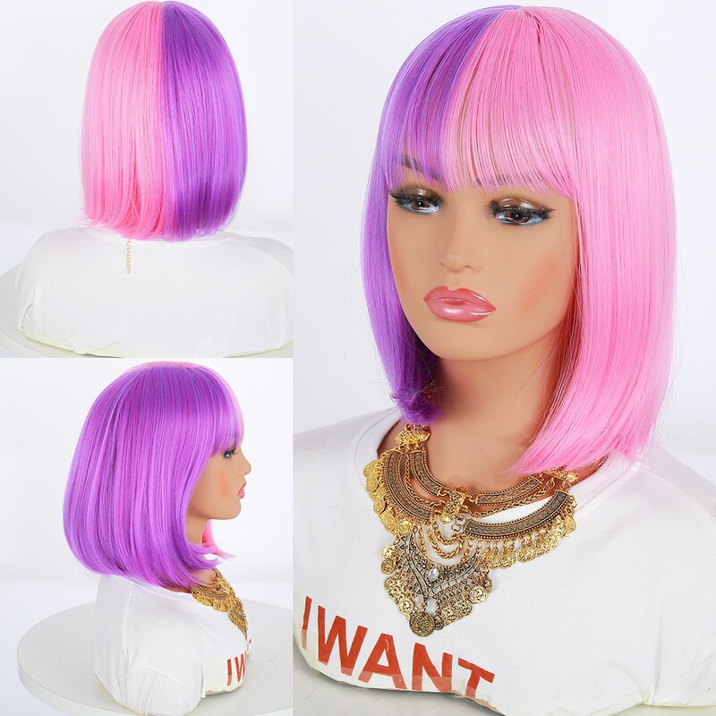 Yiwu Wig with Bangs, Short Hair, New European and American Style Short Bob Wig, Rose Net, Direct Sales from the Manufacturer