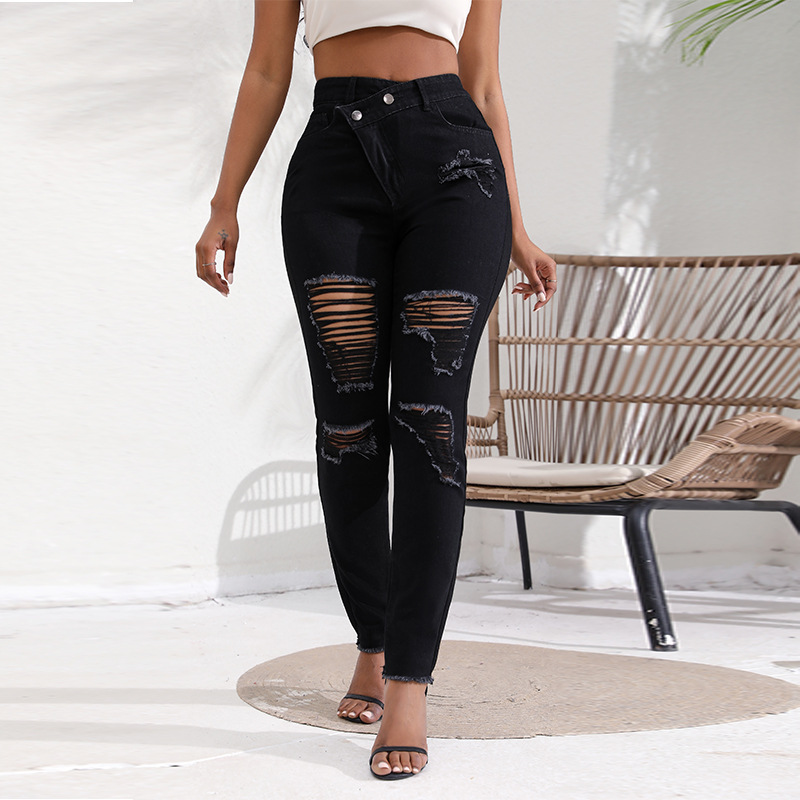 Nuevo Xintang Denim 2023 Otoño de gama alta más tamaño rasgado cintura alta slim fit nicho lavado Pantalones de mujer image 8