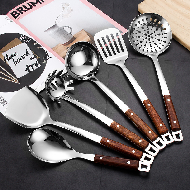 201 mango de madera de pera de acero inoxidable cuchara de cocina cuchara de cocina cuchara de arroz casera utensilios de cocina