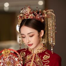 額飾中式新娘頭飾古典氣質流蘇鳳冠蜻蜓紅色古裝秀禾服發飾品套裝