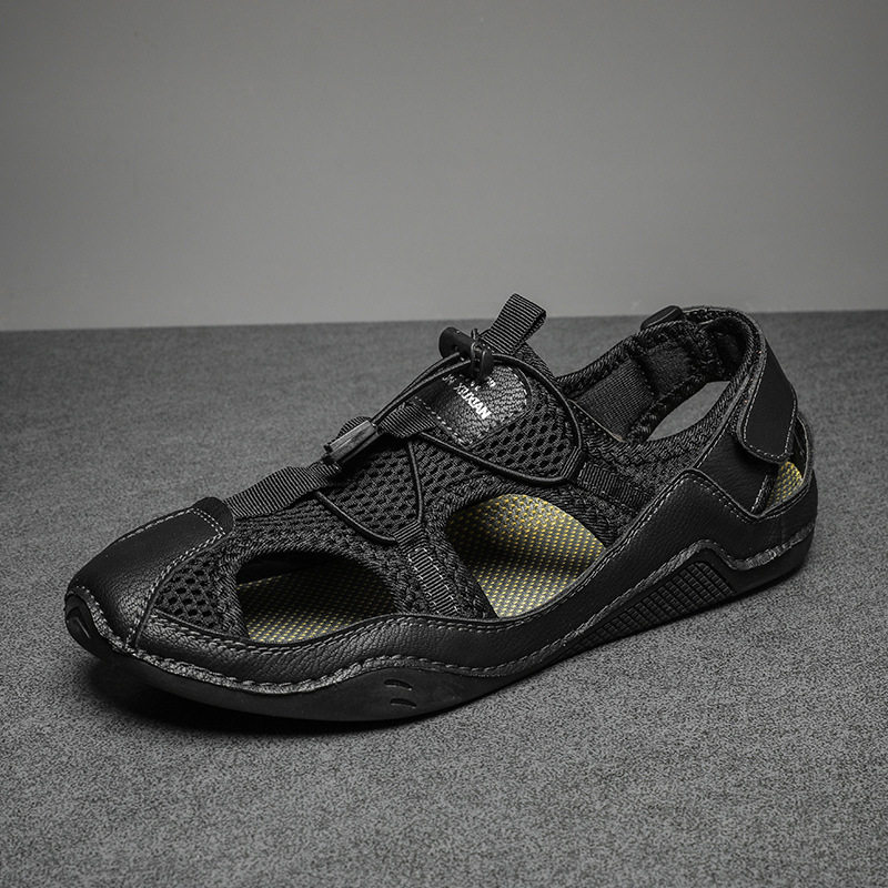 Dép sandal nam cỡ lớn đi biển may thủ công chống trượt, quai ngang co giãn — 2285 kaki, 2285 màu đen, 2285 xanh lục, Màu nâu 2285