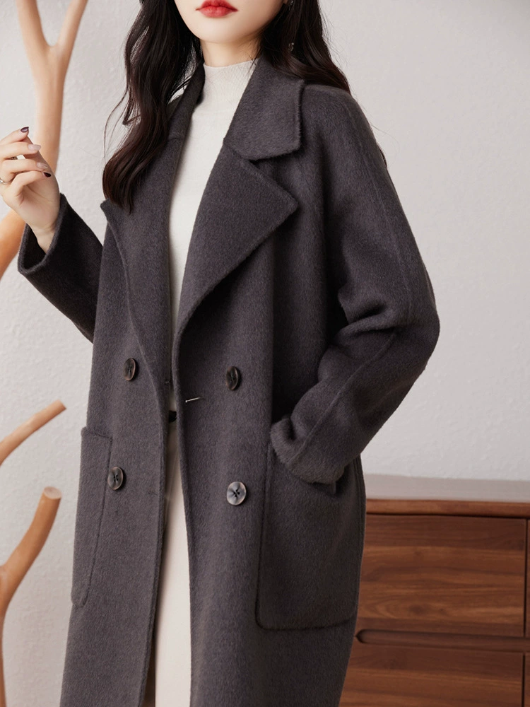 Elite woolen double-sided demi-season long woolen coat, Chanel style, mid-length, for teenagers