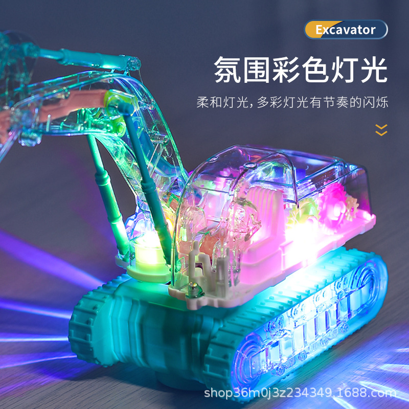 El mismo tipo de excavadora de engranajes transparentes universales eléctricos juguetes de música iluminación modelo de ingeniería de automóviles de simulación al por mayor