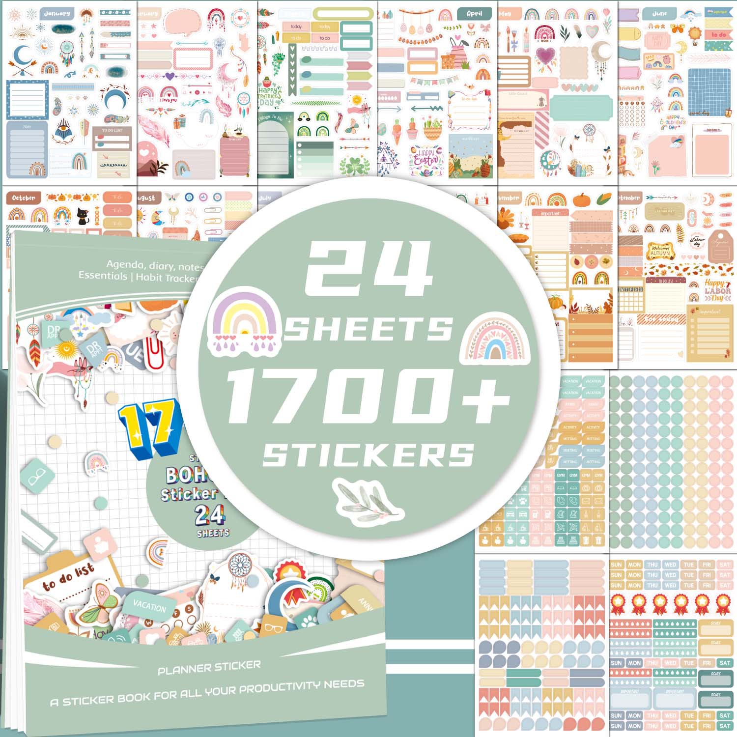 Cross-border BOHO aesthetic plan stickers planner stickers scrapbook…