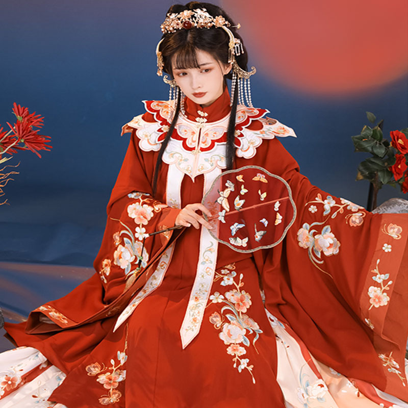 New style flower wedding adult Hanfu Women's Chinese-style New Year greeting Ming-made stand collar long shirt cloud shoulder full set autumn and winter embroidery clothing New style flower wedding adult Hanfu Women's Chinese-style New Year greeting Ming-made stand collar long shirt cloud shoulder full set autumn and winter embroidery clothing