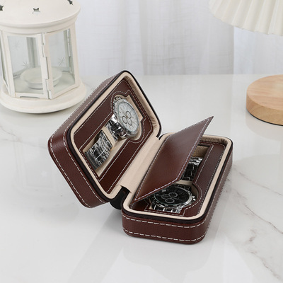 Luxurious atmosphere Curry color watch Exhibition Zipper bag 2 business affairs gift storage box PU Car line Simplicity modern