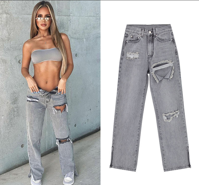 Nieuwe 2023 Street Trendy broek met rechte pijpen voor damesjeans, splitbroeken en broekentrend_voghion.com