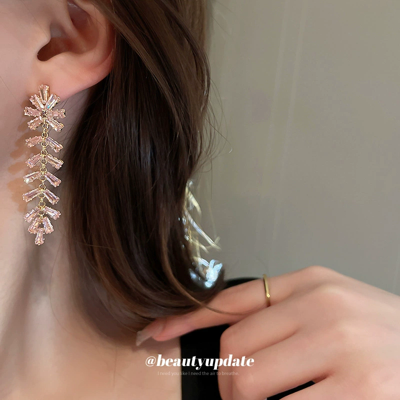 Серебряная игла, циркон, серьги, европейский стиль, легкая роскошь