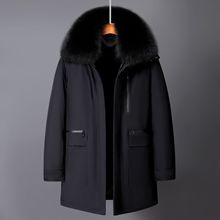 中老年毛领翻领加肥加大男装外套大码爸爸装可脱卸羽绒内胆爷爷装