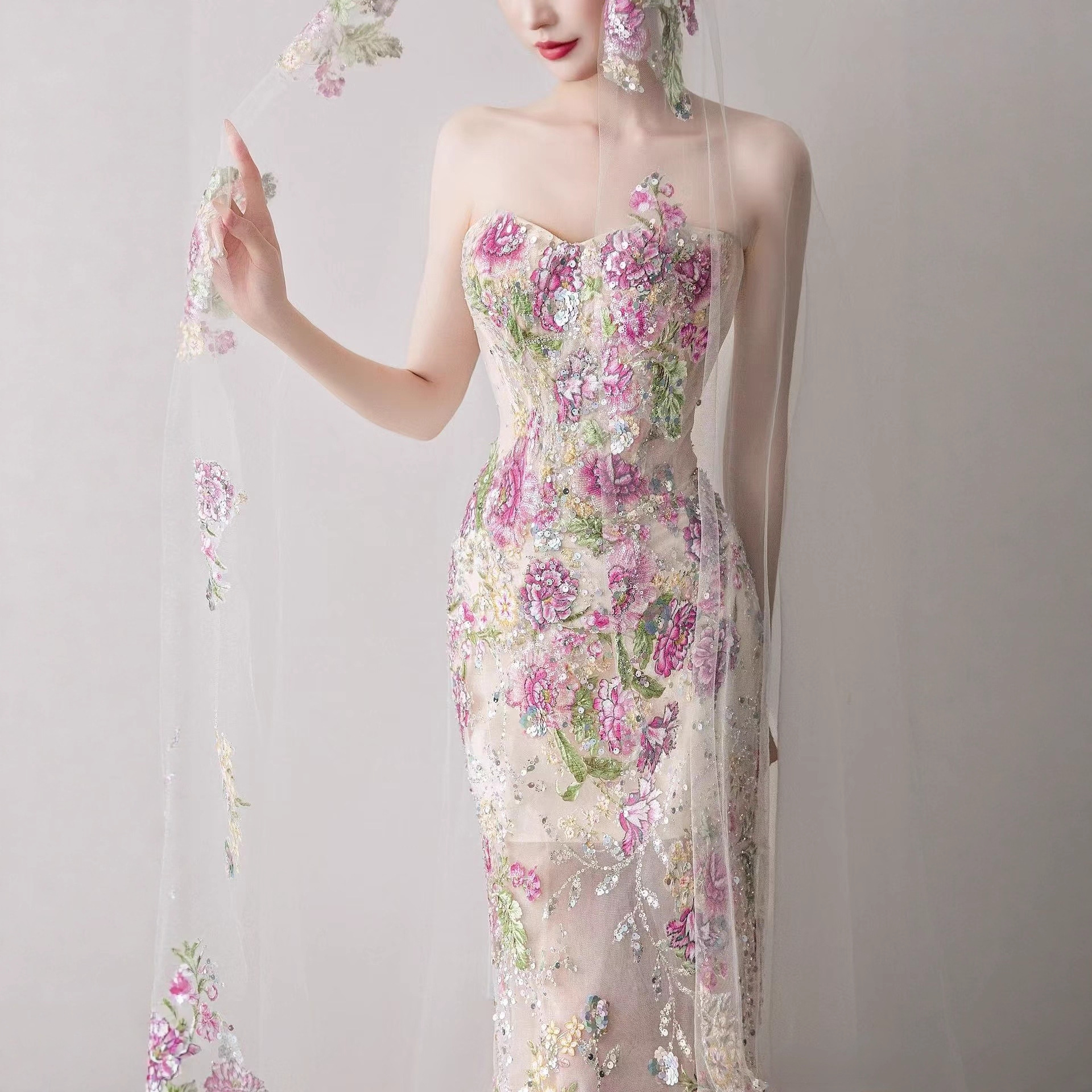 Aliexpress European and American Party Evening Dress High-End Catwalk Annual Party Evening Dress Heavy-Duty Slim Fishtail Dress