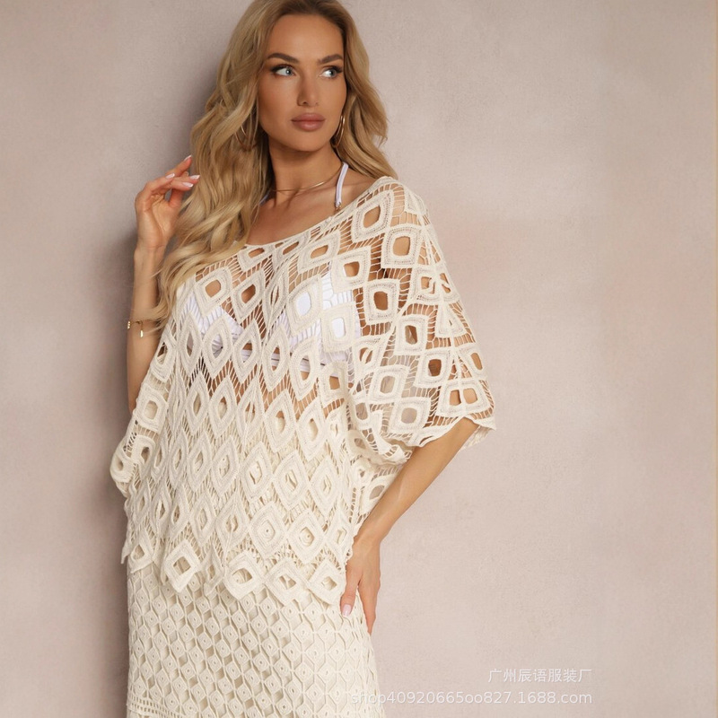 2025 Spring and Summer Cross-Border Export Amazon Aliexpress New Sun Protection Shirt Crochet Hollow Top Blouse