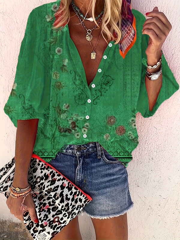 In stock, available on independent platforms and Amazon: Women's Western ethnic style geometric print three-quarter sleeve casual shirt, European and American style In stock, available on independent platforms and Amazon: Women's Western ethnic style geometric print three-quarter sleeve casual shirt, European and American style