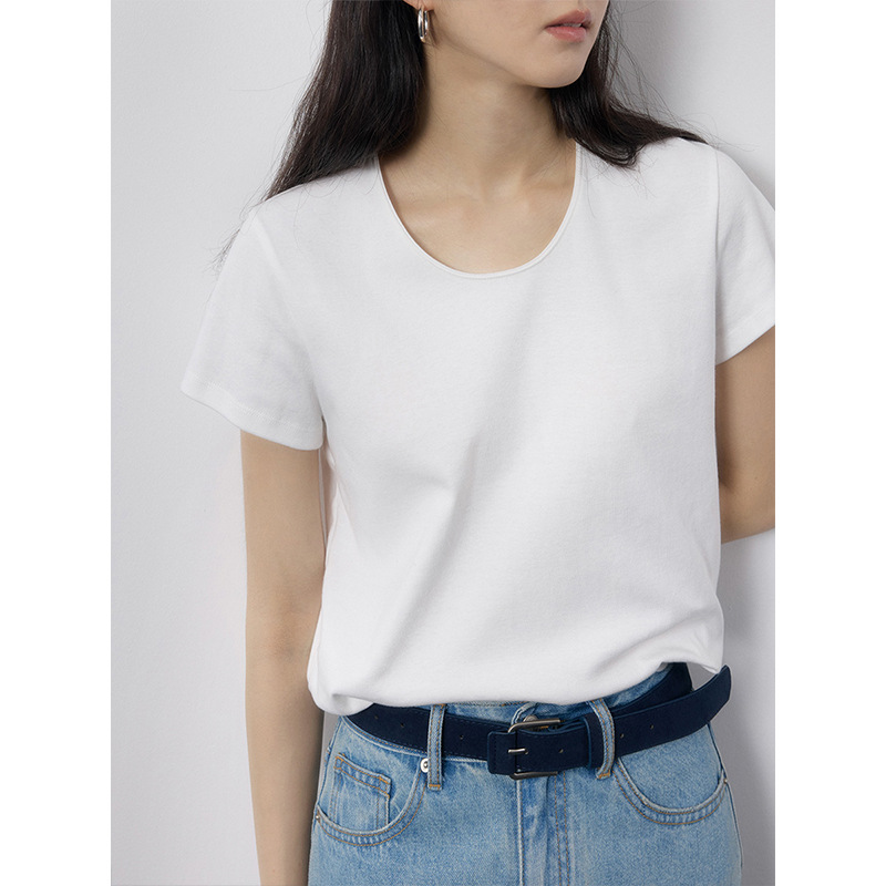 时简 精致女孩 U领微宽松亲肤舒适透气2026春季新款短袖T恤30311