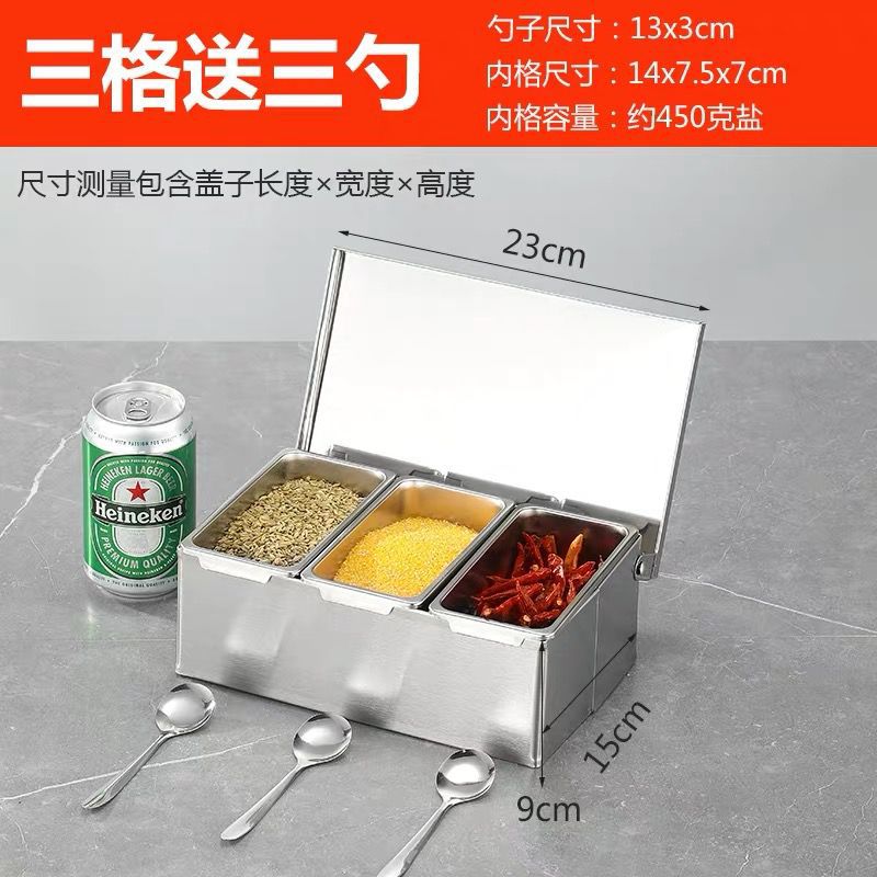 Caja de condimento de acero inoxidable 304 caja de condimento comercial caja de almacenamiento caja de ingredientes de polvo de hielo de cocina con tapa caja de muestra