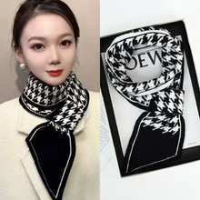 韩版冬季针织交叉懒人百搭小围巾网红高级感保暖千鸟格护颈围脖