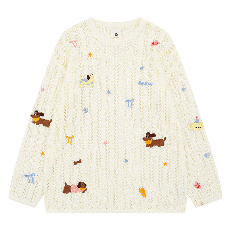 Men's Clothing Cartoon Embroider Crochet Cut Out Long-Sleeved Knitted T-Shirt Women's Early Summer Beautiful Top Sun Protection Blouse Men's Clothing Cartoon Embroider Crochet Cut Out Long-Sleeved Knitted T-Shirt Women's Early Summer Beautiful Top Sun Protection Blouse