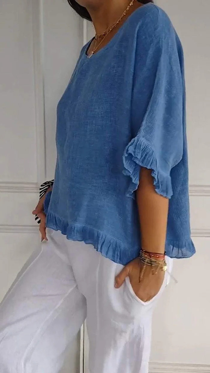 Women's Ruffled T-shirt Casual Solid Colour Short Sleeve Top_voghion.com