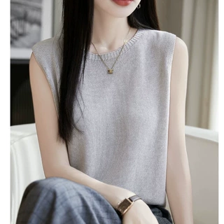 冰丝亚麻针织吊带背心女2026夏外穿薄款无袖上衣打底西装内搭T恤