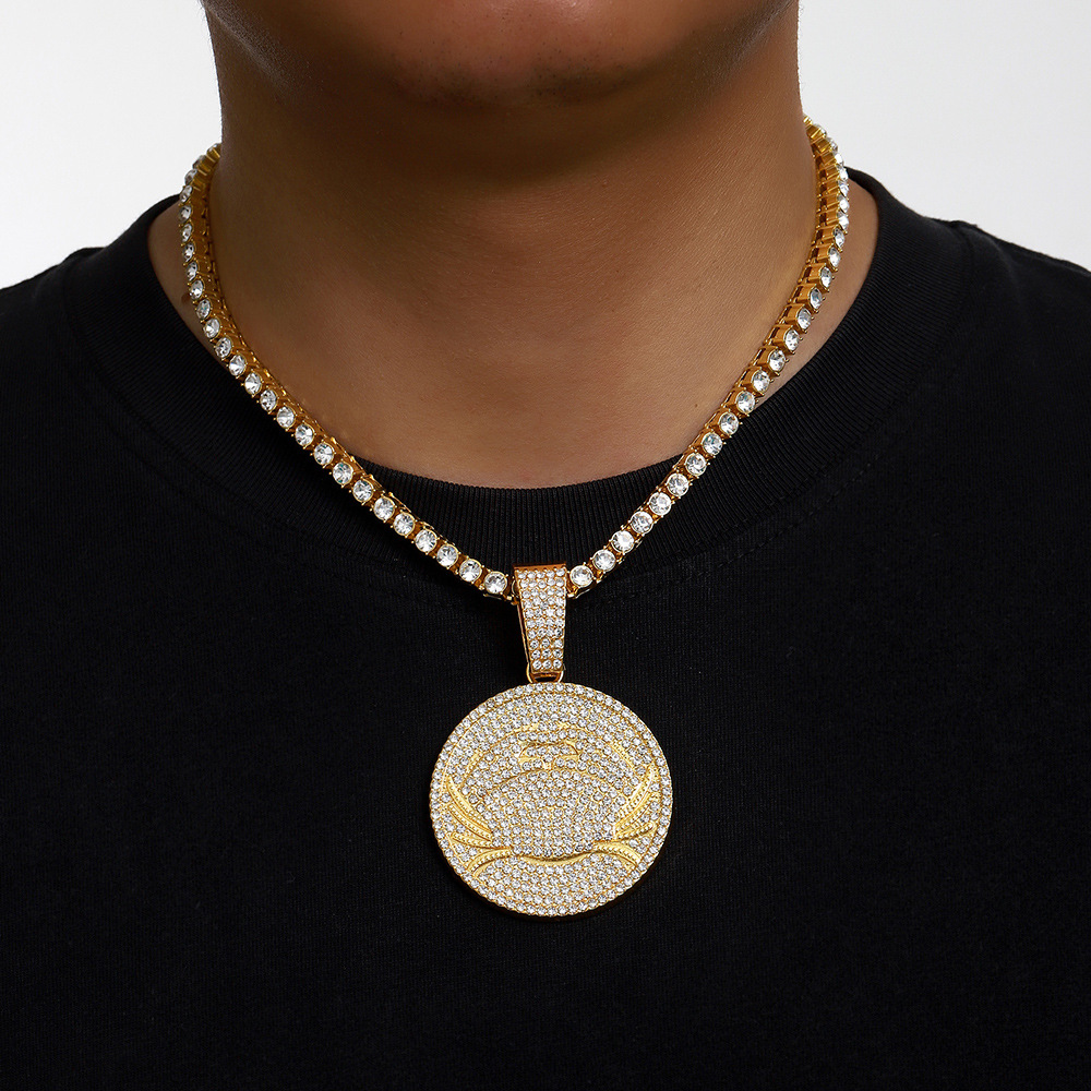 Hip hop transfronterizo nuevo collar de diamantes de aleación redonda collar de cadena de hip hop cubano fabricantes de collares de hombre