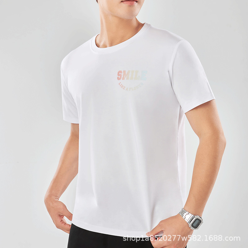 Nueva camiseta con sensación de hielo para hombre de manga corta Solona, camisa cultural, camisa publicitaria, cuello redondo suelto, ropa de trabajo, impresión de letras al por mayor
