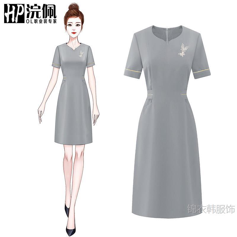 浣佩OL高级感职业洋装女灰色短袖收腰气质上班空姐工作服学院风