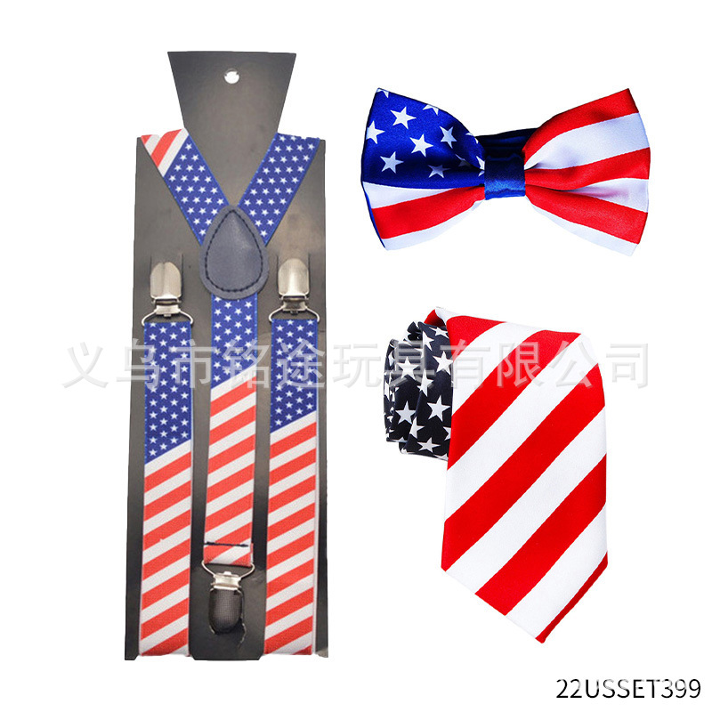 Día de la Independencia de EE. UU. Viste a la bandera, ropa a rayas, accesorios fotográficos, moda, estilo británico, corbata, decoración de collar