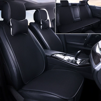 Fat Mat Non-slip Five-seat Tie-free — Four Seasons Pad - nine-piece-set-for-the-whole-car-black-2-headrests-linen-style