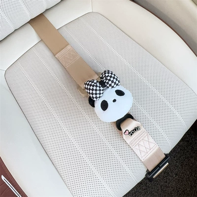 Car seat belt anti-collision belly support belt - three-point-anti-strangling-safety-belt-beige-with-bow-and-panda-head-design