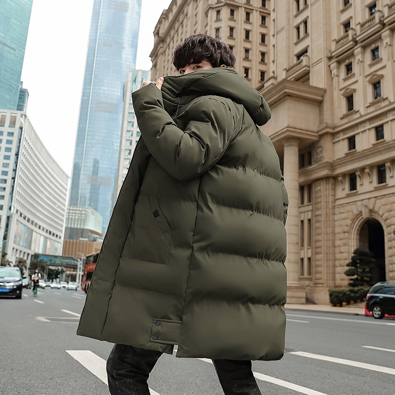M--8XL de invierno más tamaño con capucha casual abrigo de algodón acolchado color sólido juventud cálido abrigo de algodón acolchado abrigo de invierno de longitud media para los hombres