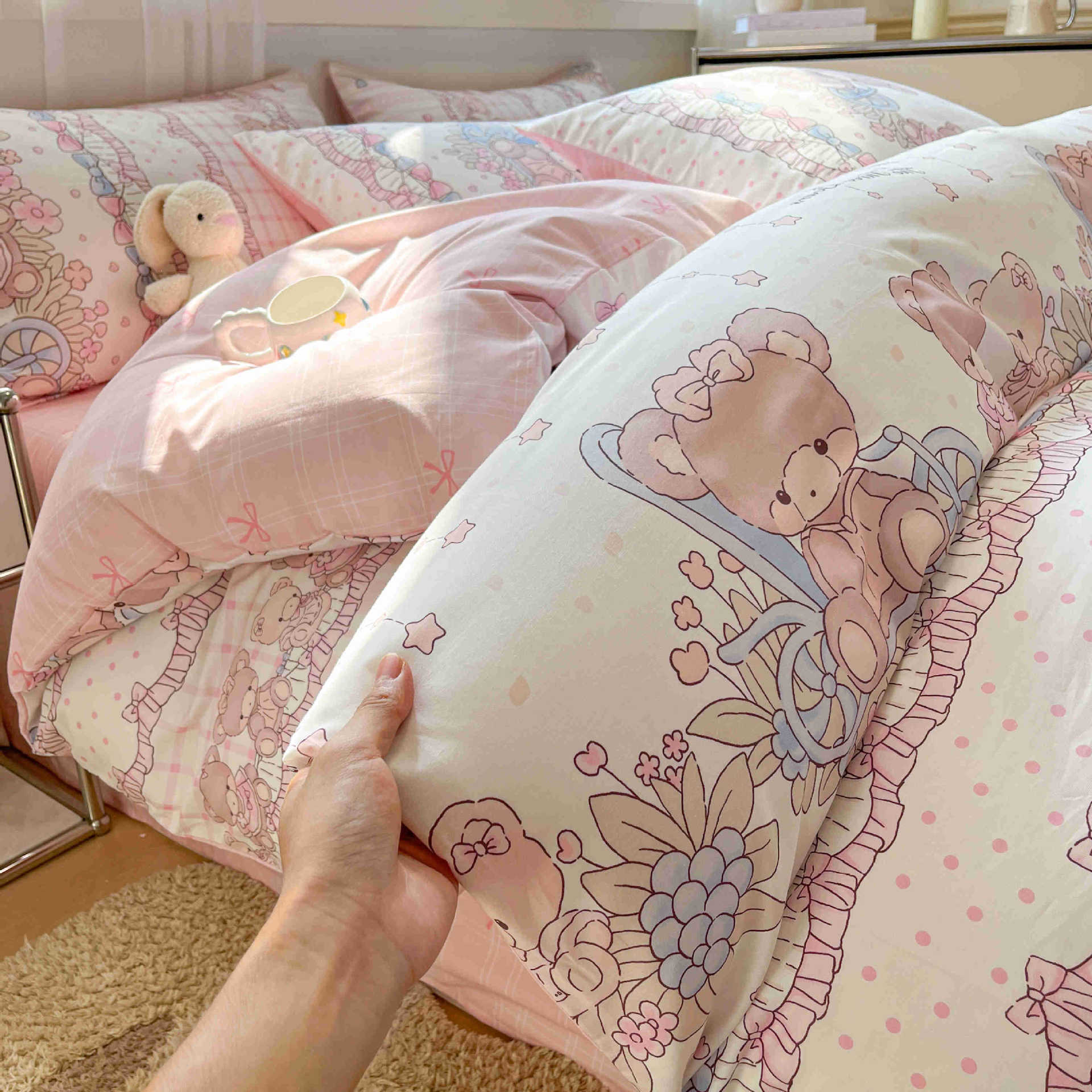 Cama de algodón de cuatro piezas, sábanas de cama de algodón, cama de cama de tres piezas, nuevo dormitorio, cama de cama de tres piezas