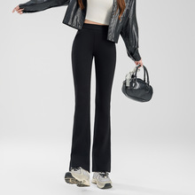 【松松微喇裤】25秋冬女装新锦棉高弹微喇黑色加绒加厚休闲裤子女