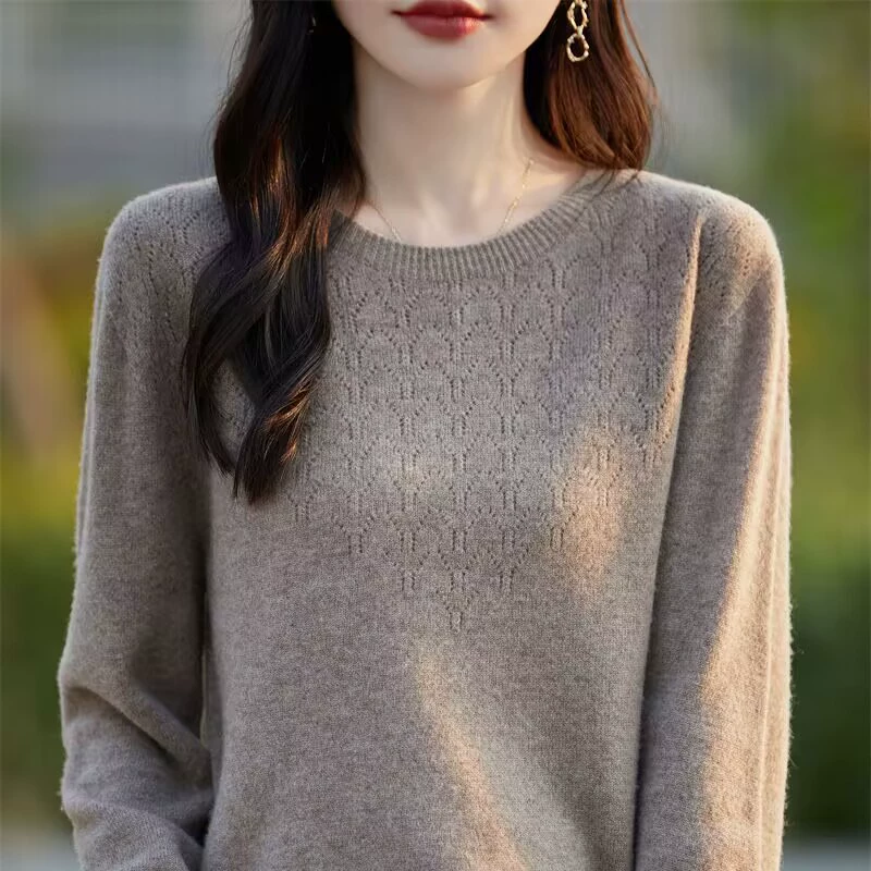 Трикотаж с первой линией одежды женский весенний и осенний круглый воротник с полыми рукавами с длинными рукавами