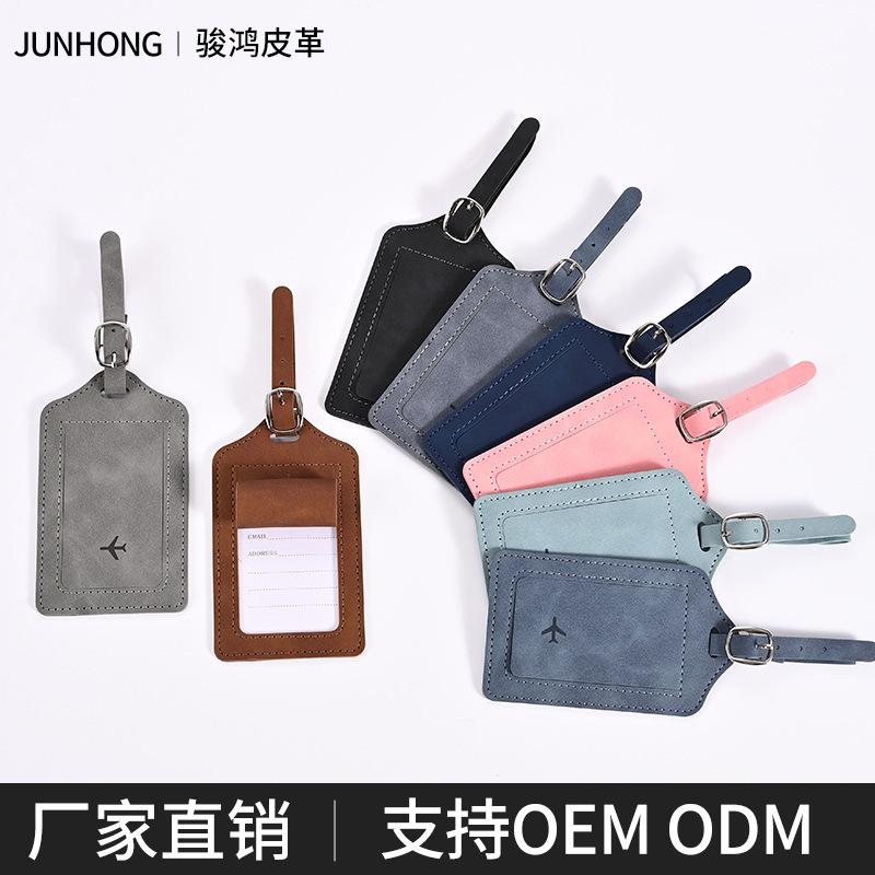 Casual Pu Leather Luggage Tag Thickeneded Vertical Flip Suitcase Boarding Pass Customized Travel Check-In Tag Leather