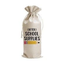 跨境专供 校园主题AFTER SCHOOL SUPPLIES铅笔印花麻布抽绳束口袋