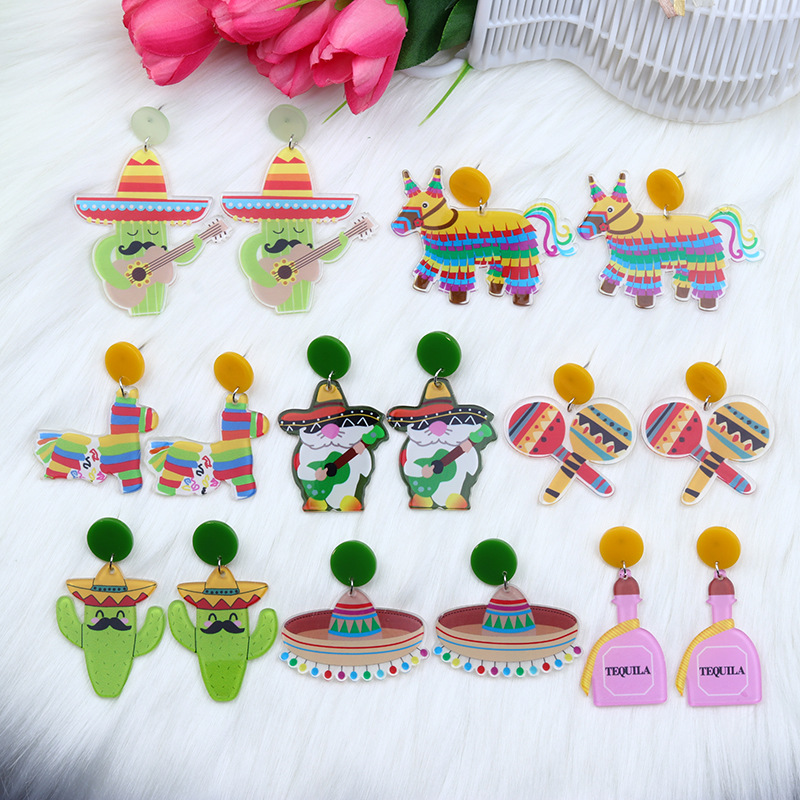 Ethnic Style Cowboy Style Cactus Animal Arylic Asymmetrical Irregular Printing Women's Drop Earrings display picture 1