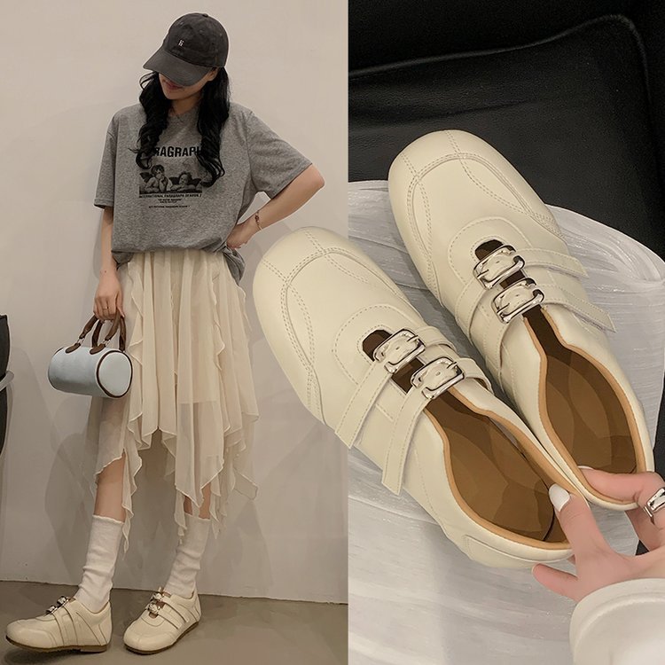 Zapatos Retro franceses de mujer 2026 nuevo velcro de verano y otoño zapatos casuales de aire extranjero zapatos de cuero pequeños