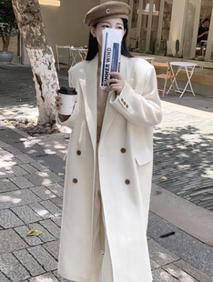 [3008 high-end loose-fitting shoulder suit retro wool coat niche French mid-length women's coat