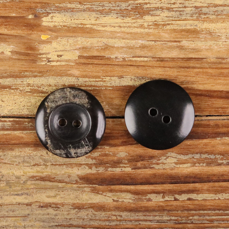 Casual Black Buffalo Horn Buttons Black Wide-Brimmed Shallow Bowl-Shaped Fur Outwear Jacket Two-Eye Cowhide