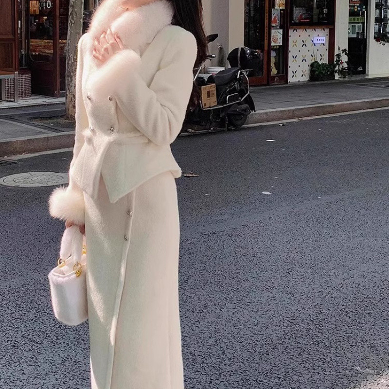 샤오 샹 스타일 코트 스커트 세트 깊은 겨울 하이 엔드 느낌 작은 원피스 사교계 고급 기질 세트