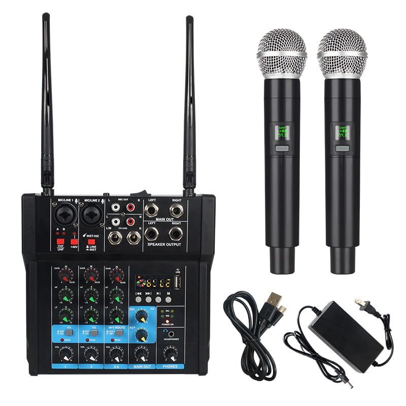 パワーアンプミキサー、ワイヤレスマイク付き、1対2ライブ配信録音、テレビカラオケ、Bluetoothスピーカー、マイク、サウンドカード|undefined