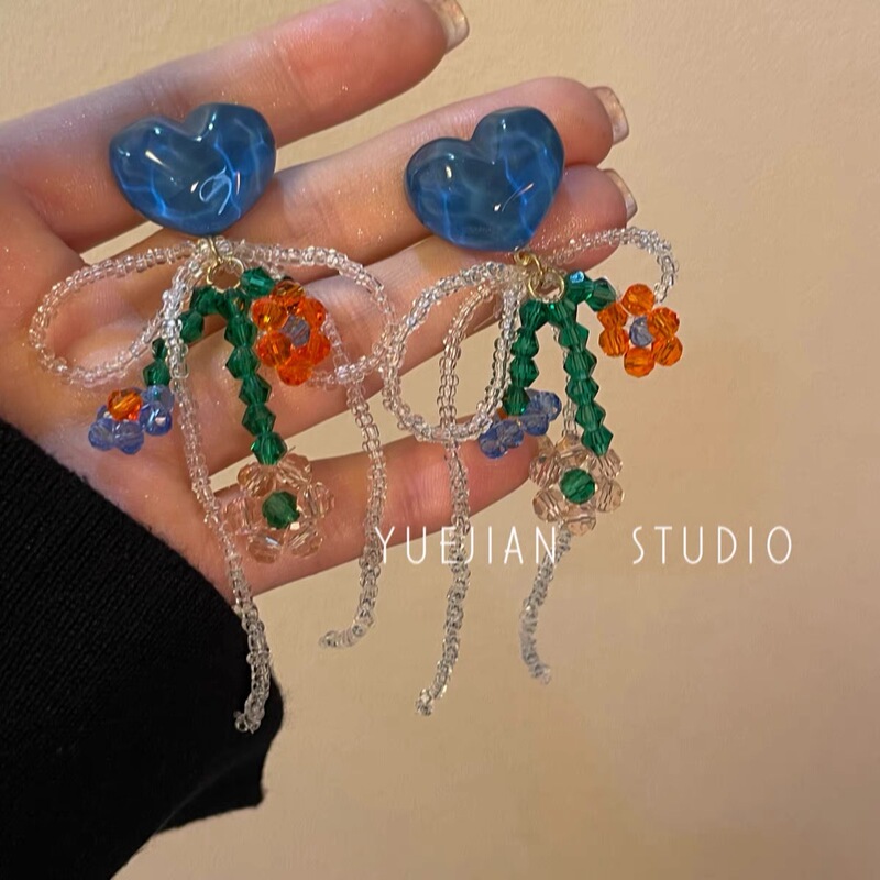 奇思妙想~彩色多巴胺布艺串珠耳环女耳钉海边度假风耳饰耳夹|undefined
