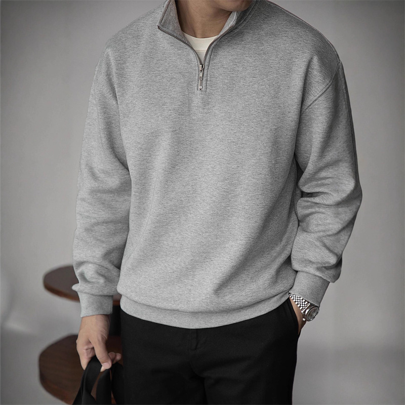 FBUF heavy 500g half zipper stand collar Boxy gray sweater cleanfit American men's and women's autumn and winter