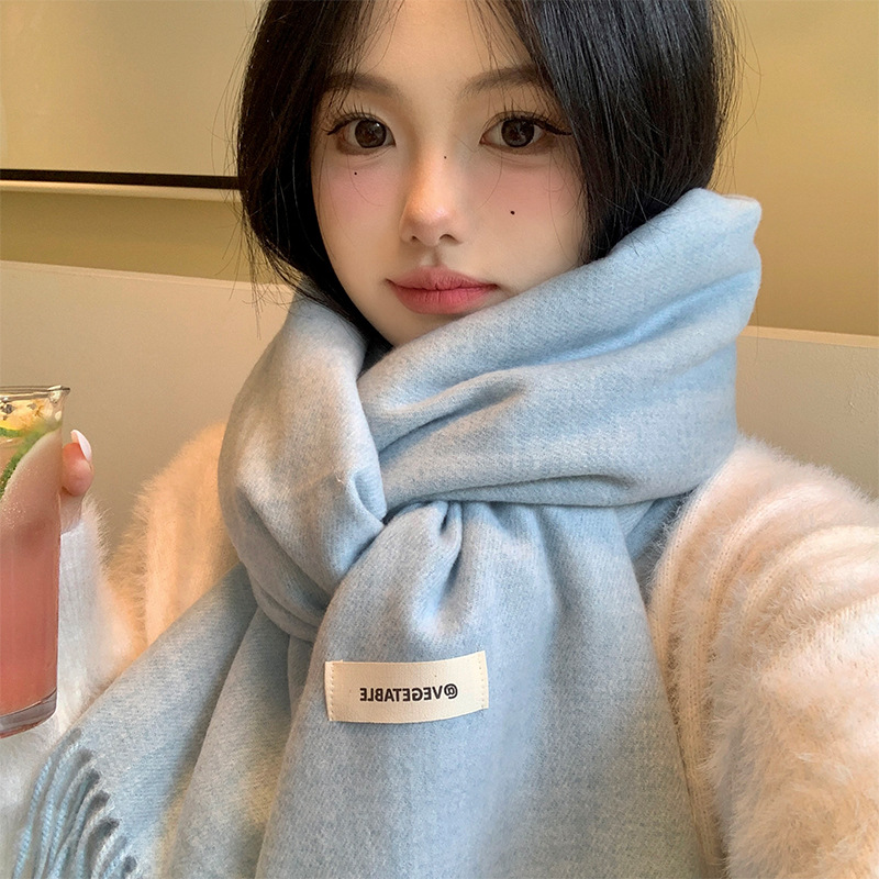 Atmospheric blue knitted demi-season solid color universal warm…